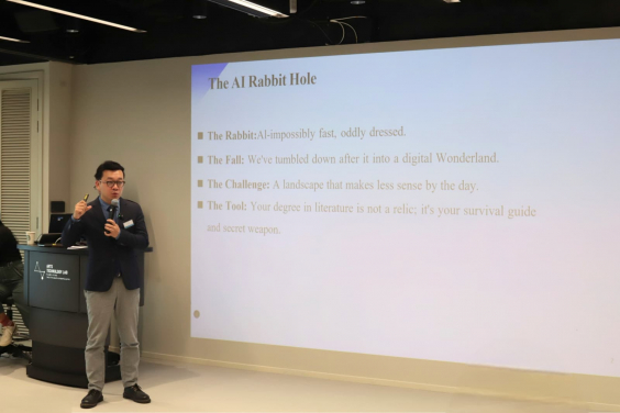 Dr. Li Kai (Shenzhen FinTech Association) presenting on AI and youth talent development